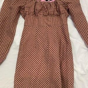 MINKPINK Dress in Pink and Brown Plaid